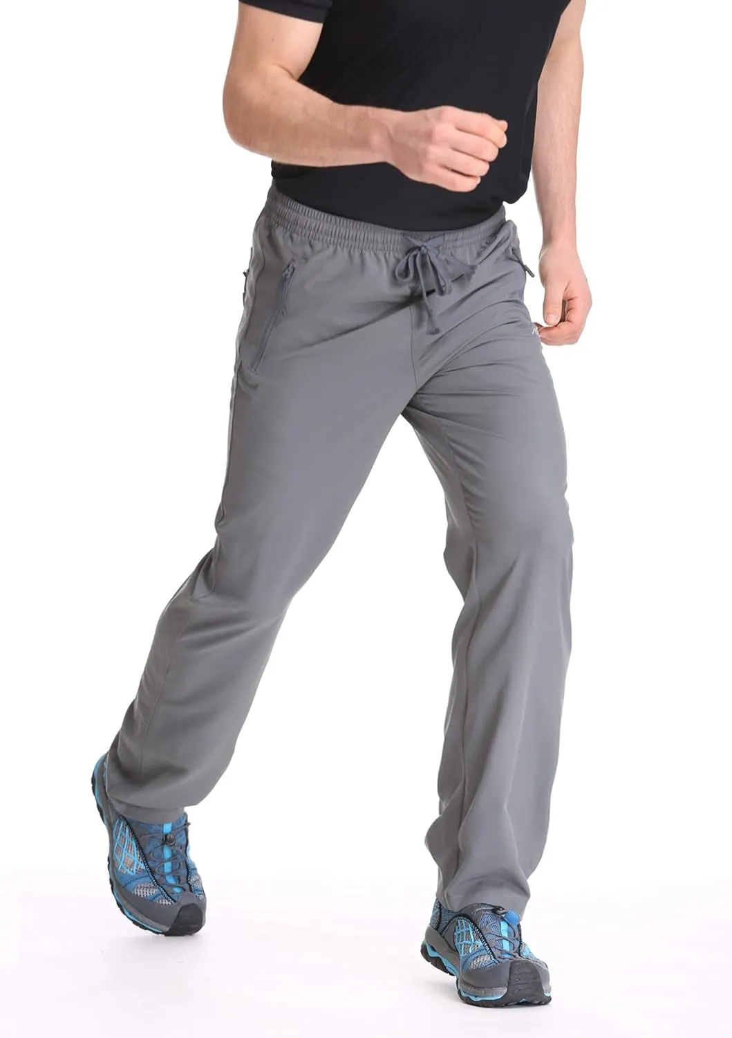 TRAILSIDE SUPPLY CO. Mens Lightweight Track Pants,Stretchy Pants with Zipper Pockets,Loose Fit