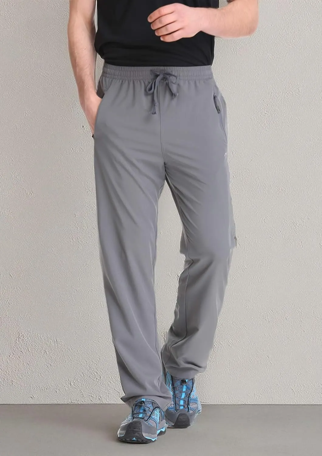 TRAILSIDE SUPPLY CO. Mens Lightweight Track Pants,Stretchy Pants with Zipper Pockets,Loose Fit