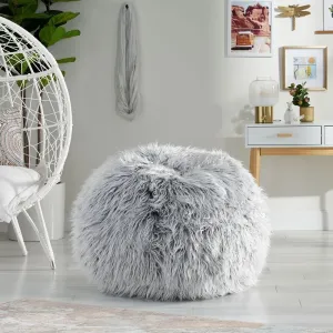 Transforms Comfort with Modern Glam Bean Bag, Soft Faux Fur Design, Durable Foam Filling, Silver Gray