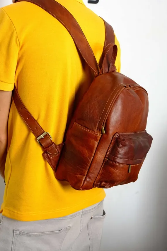 Travel Backpack , Brown Leather Backpack