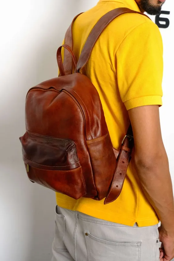 Travel Backpack , Brown Leather Backpack