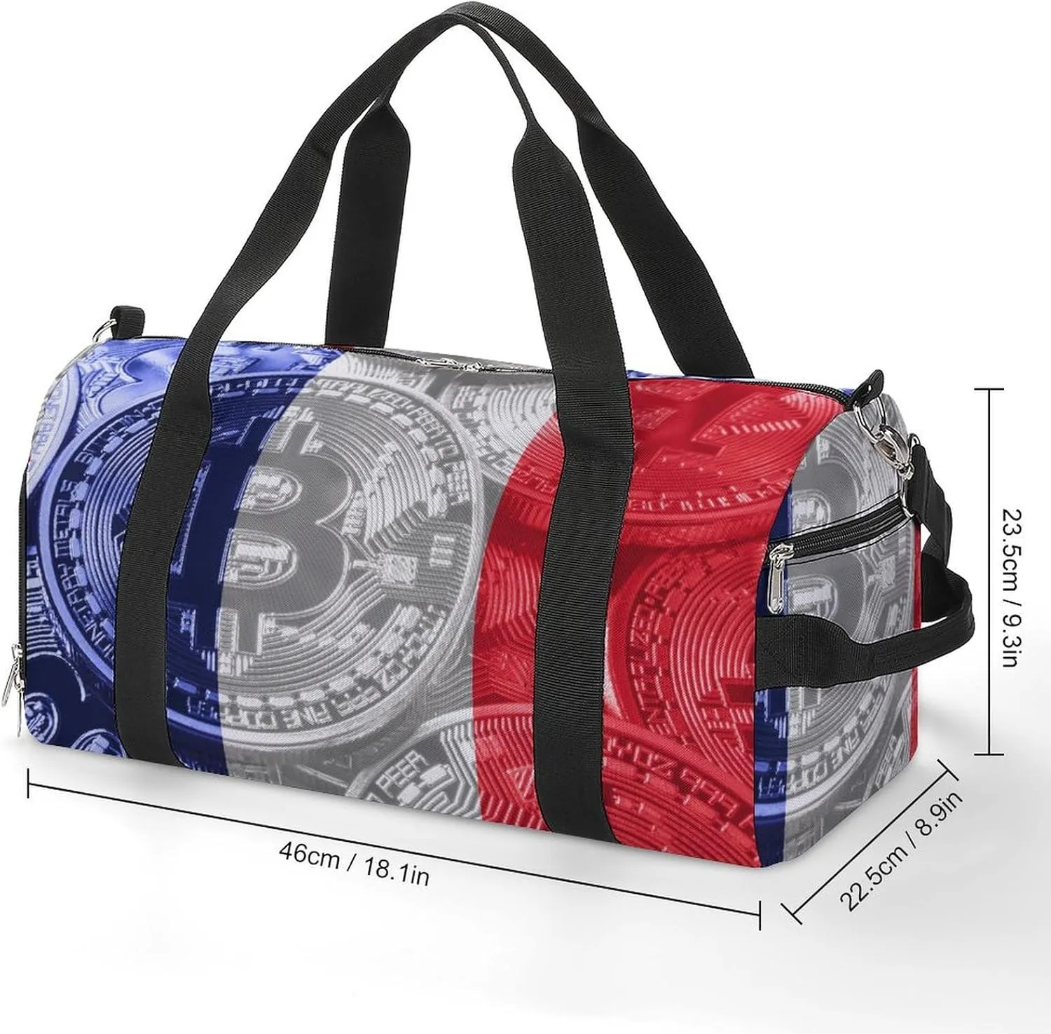 Travel Duffel with France Flag Bitcoin Shoe Compartment for Gym Beach and Sports