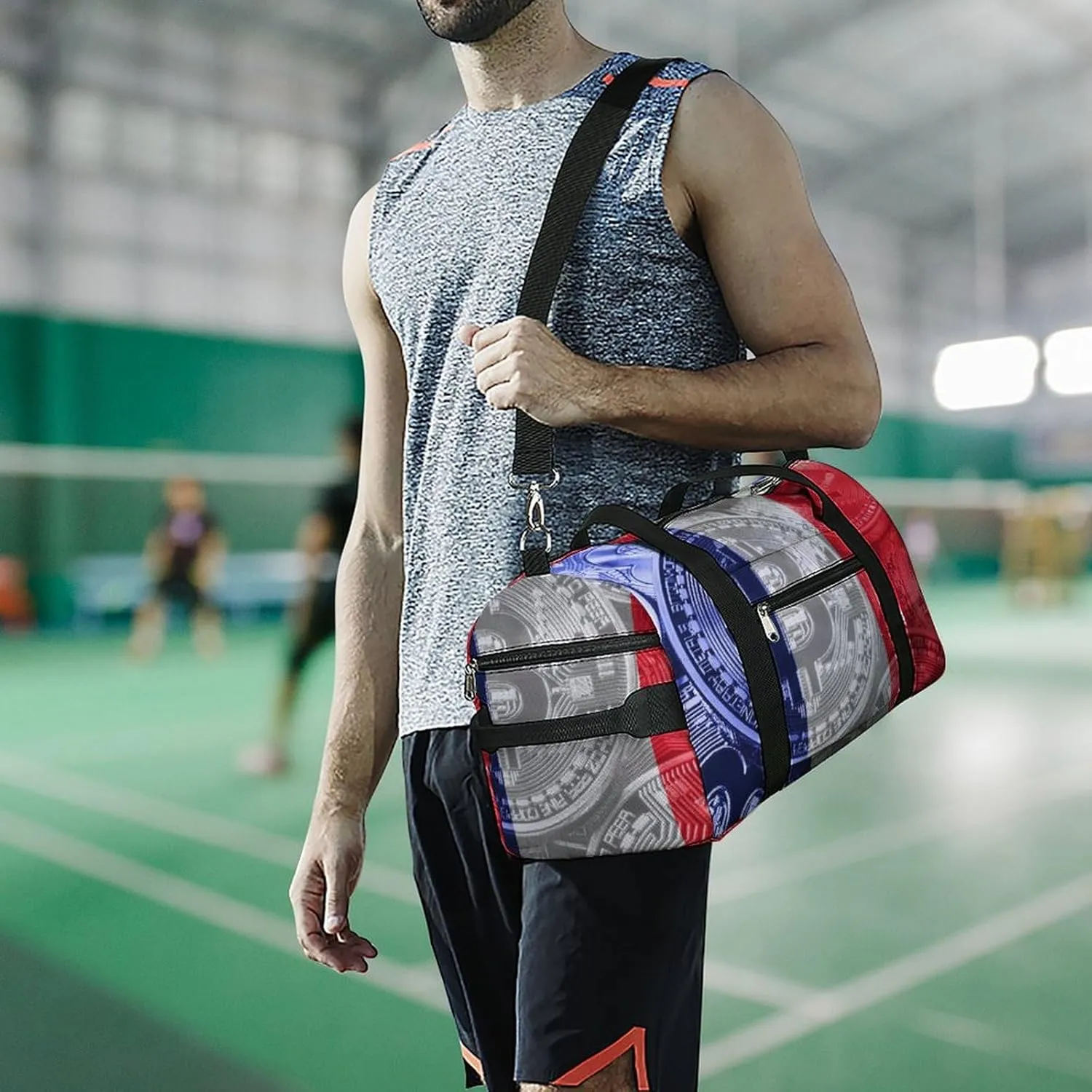 Travel Duffel with France Flag Bitcoin Shoe Compartment for Gym Beach and Sports
