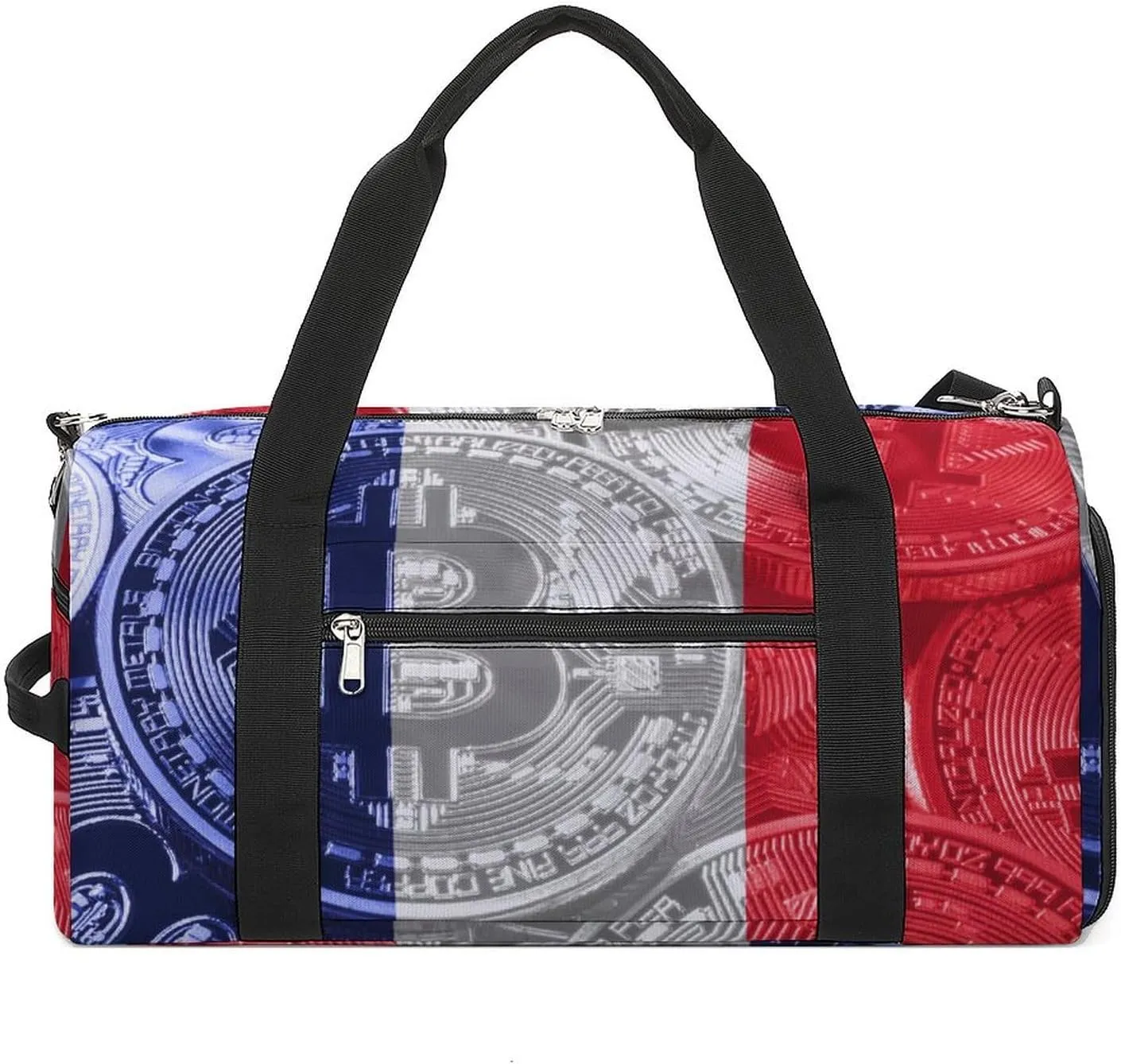 Travel Duffel with France Flag Bitcoin Shoe Compartment for Gym Beach and Sports