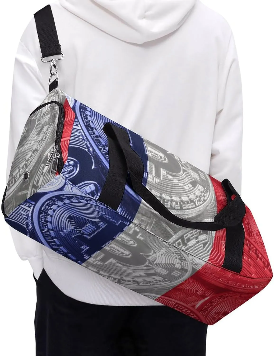 Travel Duffel with France Flag Bitcoin Shoe Compartment for Gym Beach and Sports