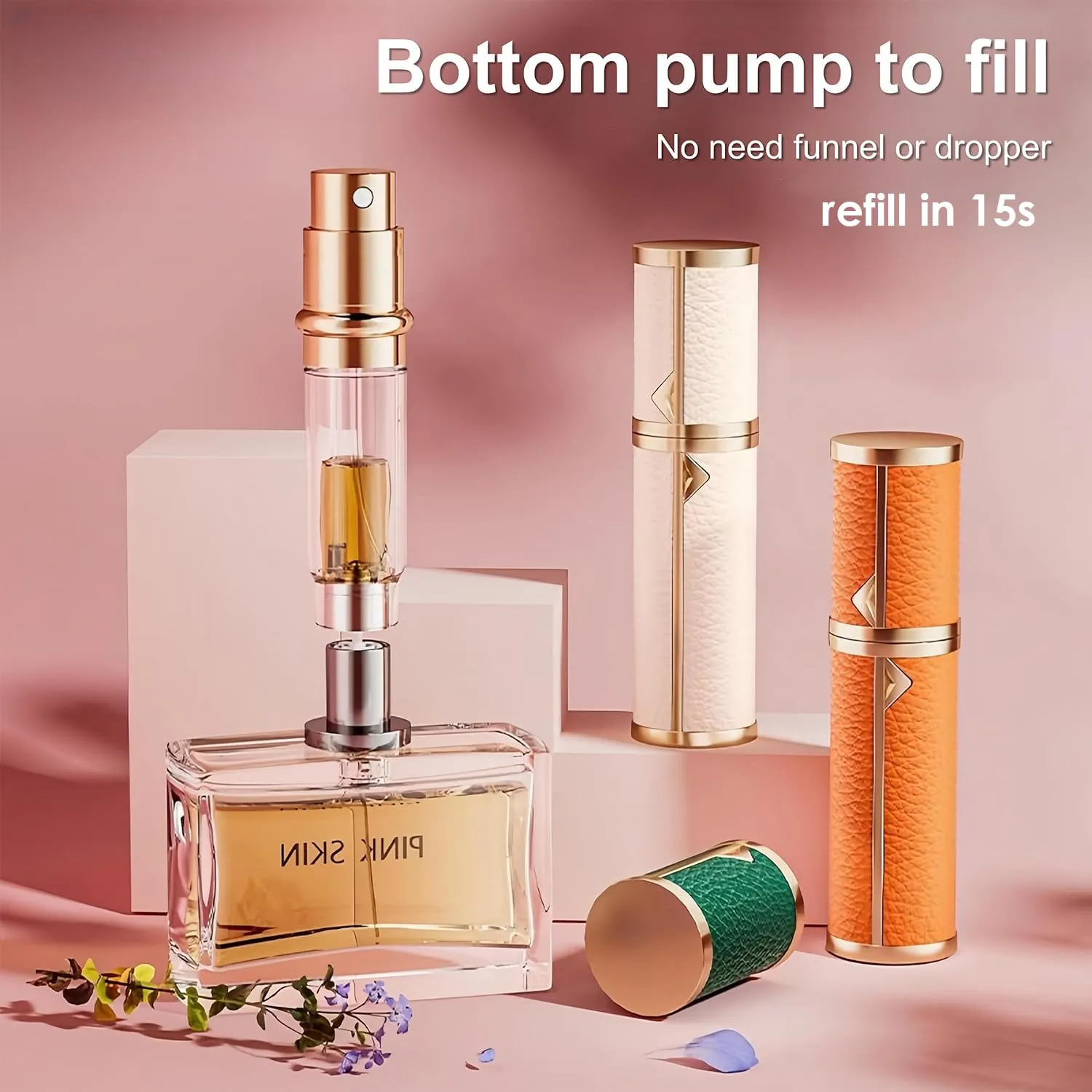 Travel Perfume Bottle Refillable, Genuine Leather Perfume Atomizer Leakproof Mini Pocket Size Travel Cologne Sprayer for Cruise Car Trip Purse Gift 5ml (Green - L)