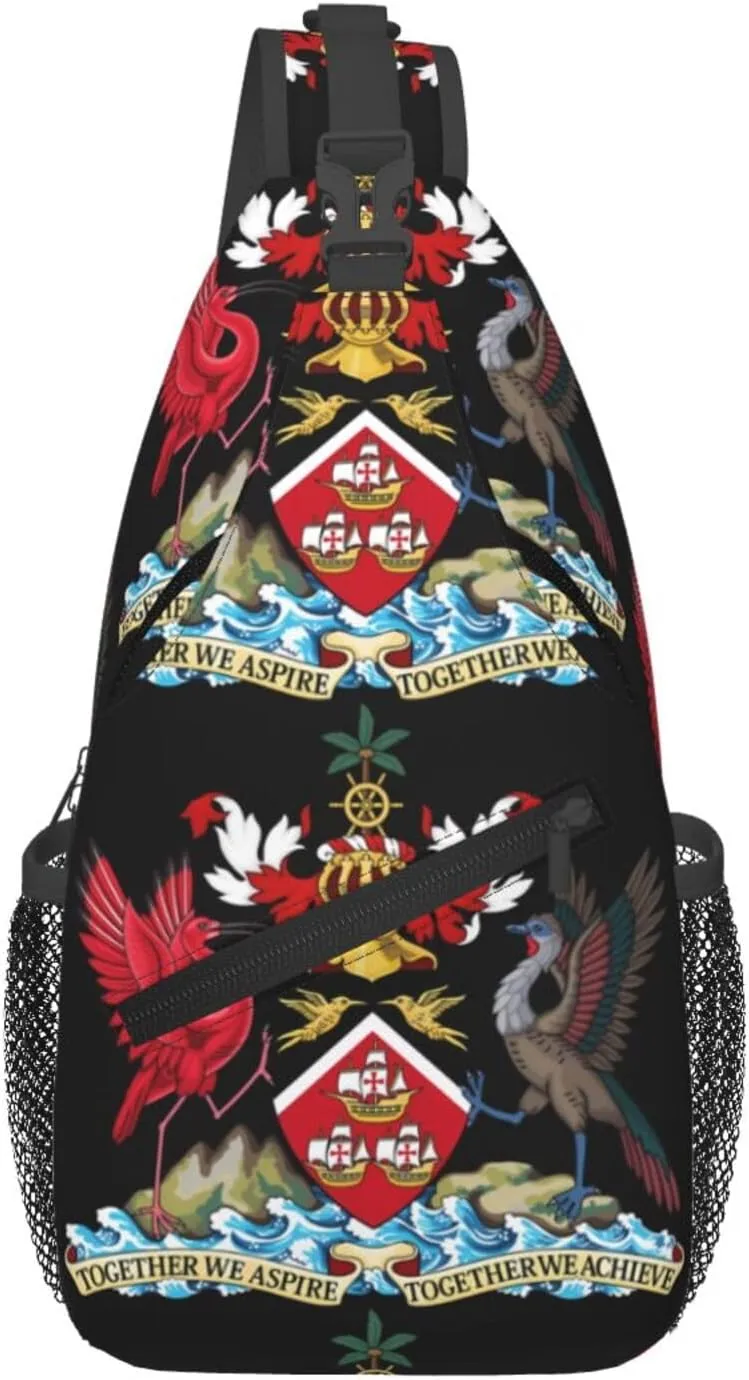 Trinidad and Tobago Coat of Arms Crossbody Bag Cross Chest Bag Adjustable Sling Backpack Sports Gym Shoulder Bags Travel Cycling Daypack Diagonally Casual Rucksack