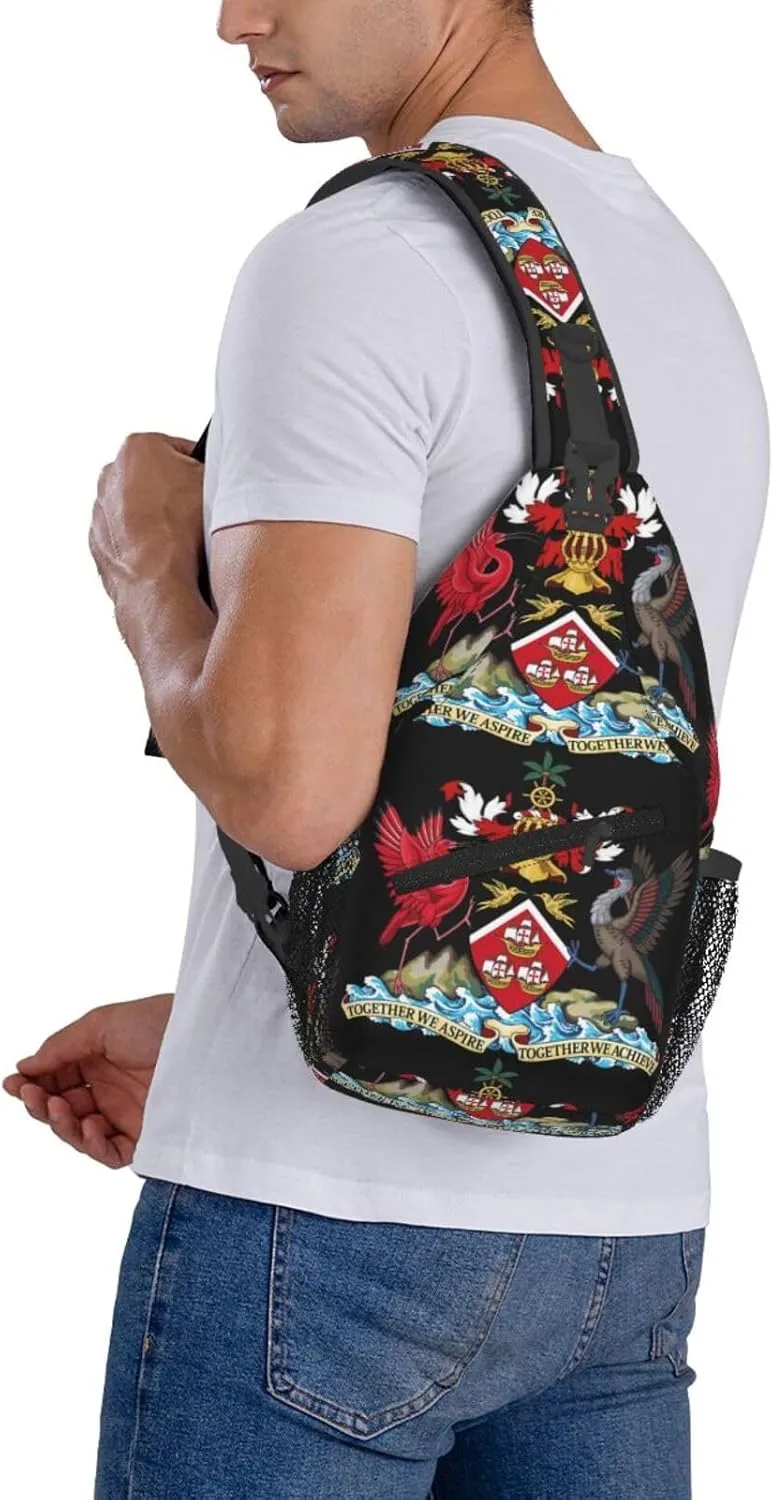 Trinidad and Tobago Coat of Arms Crossbody Bag Cross Chest Bag Adjustable Sling Backpack Sports Gym Shoulder Bags Travel Cycling Daypack Diagonally Casual Rucksack