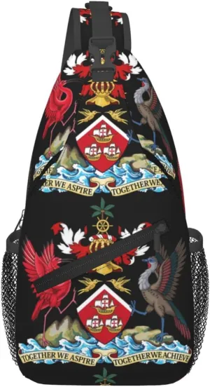 Trinidad and Tobago Coat of Arms Crossbody Bag Cross Chest Bag Adjustable Sling Backpack Sports Gym Shoulder Bags Travel Cycling Daypack Diagonally Casual Rucksack