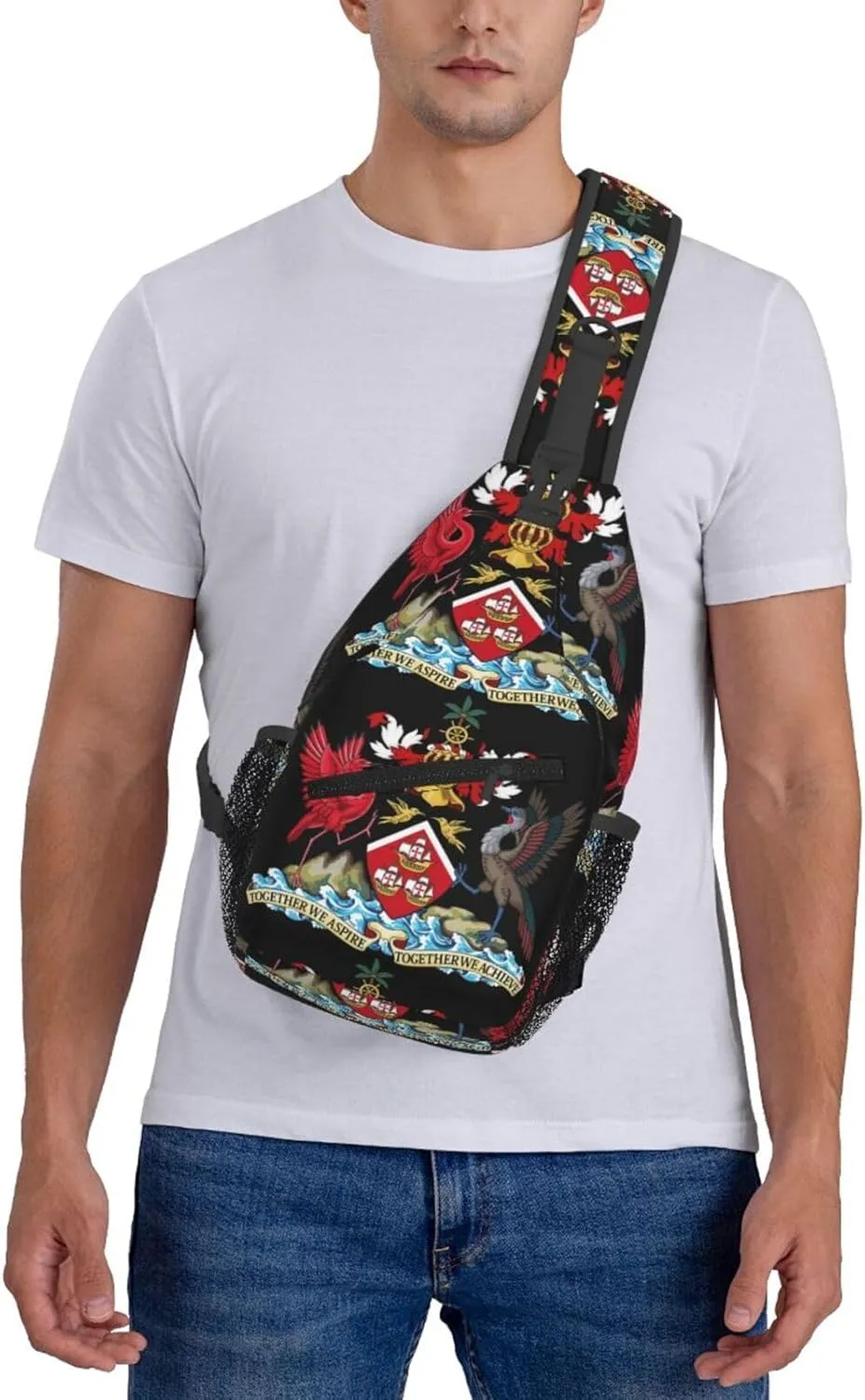 Trinidad and Tobago Coat of Arms Crossbody Bag Cross Chest Bag Adjustable Sling Backpack Sports Gym Shoulder Bags Travel Cycling Daypack Diagonally Casual Rucksack