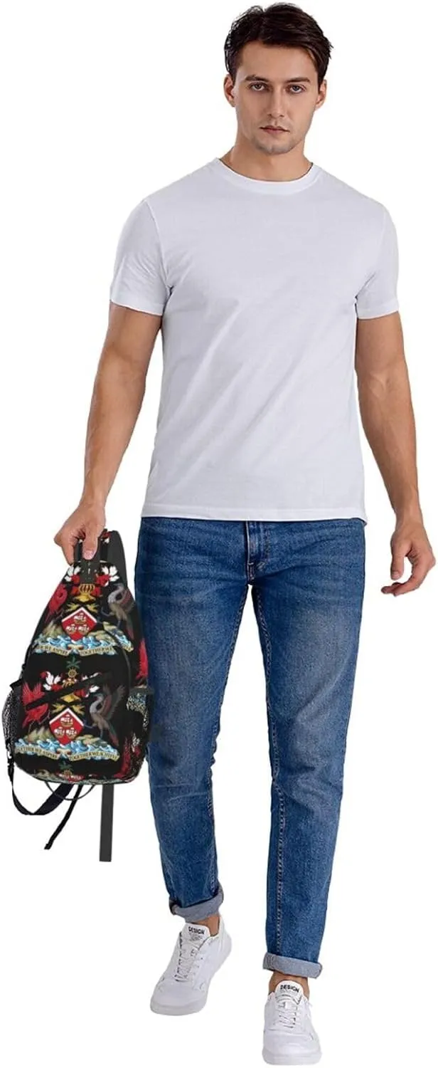 Trinidad and Tobago Coat of Arms Crossbody Bag Cross Chest Bag Adjustable Sling Backpack Sports Gym Shoulder Bags Travel Cycling Daypack Diagonally Casual Rucksack