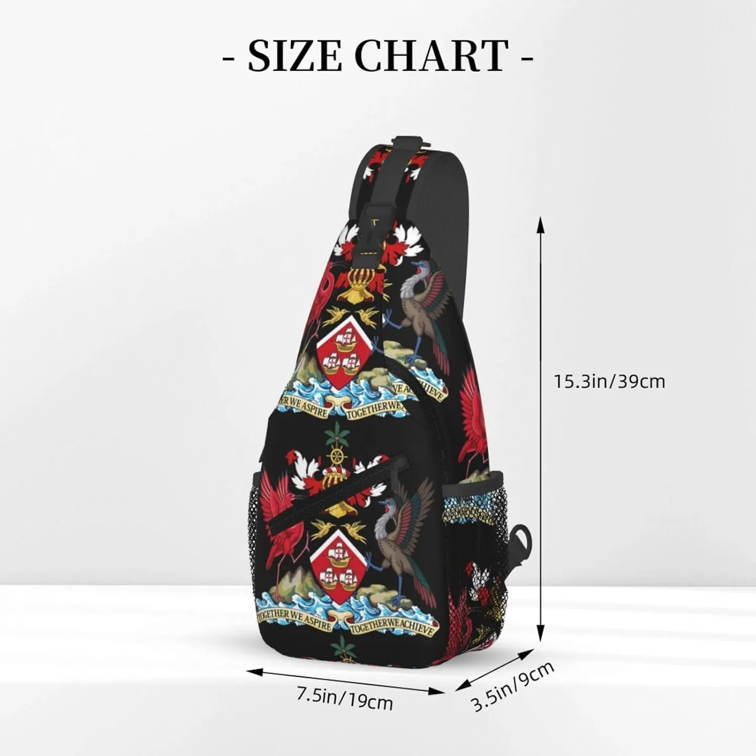 Trinidad and Tobago Coat of Arms Crossbody Bag Cross Chest Bag Adjustable Sling Backpack Sports Gym Shoulder Bags Travel Cycling Daypack Diagonally Casual Rucksack