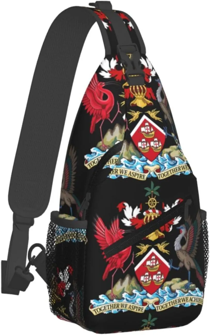 Trinidad and Tobago Coat of Arms Crossbody Bag Cross Chest Bag Adjustable Sling Backpack Sports Gym Shoulder Bags Travel Cycling Daypack Diagonally Casual Rucksack