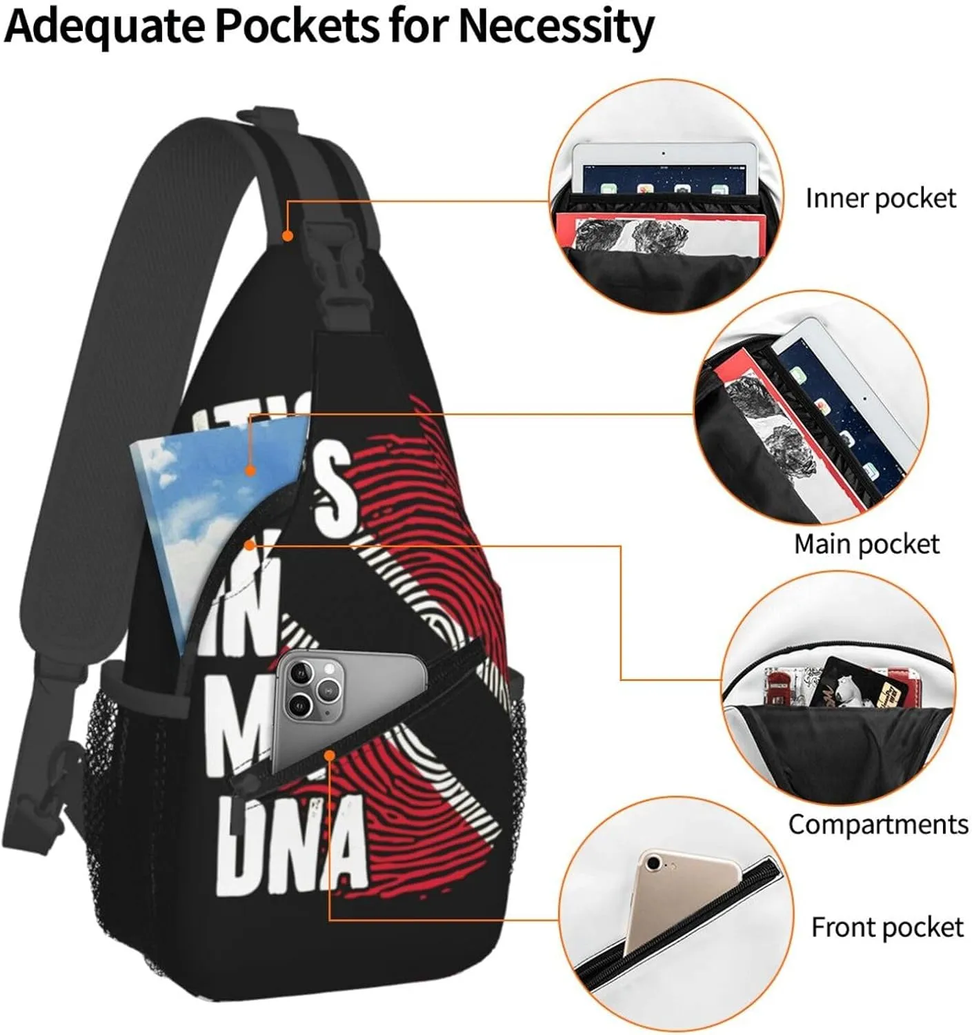 Trinidad and Tobago It's in My Crossbody Bag Cross Chest Bag Adjustable Sling Backpack Sports Gym Shoulder Bags Travel Cycling Daypack Diagonally Casual Rucksack