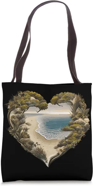 Tropical Beach Heart Design With Serene Scene Tote Bag