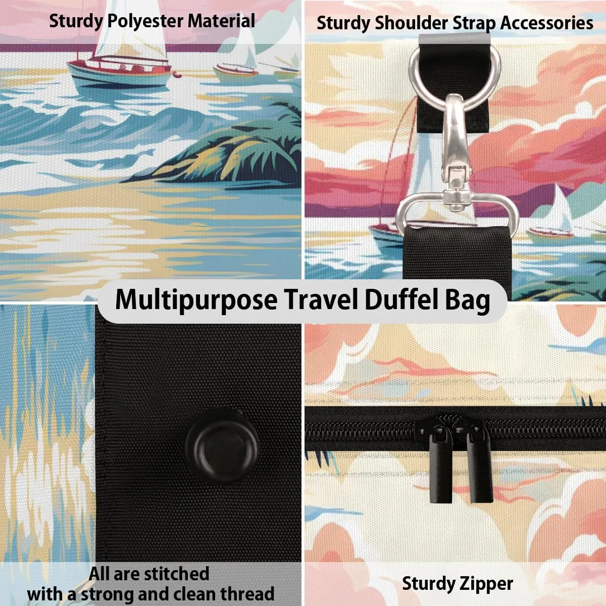 Tropical Beach Travel Duffel Bag for Women Men Waterproof Foldable Overnight Weekender Bag Large Capacity Sports Gym Bag
