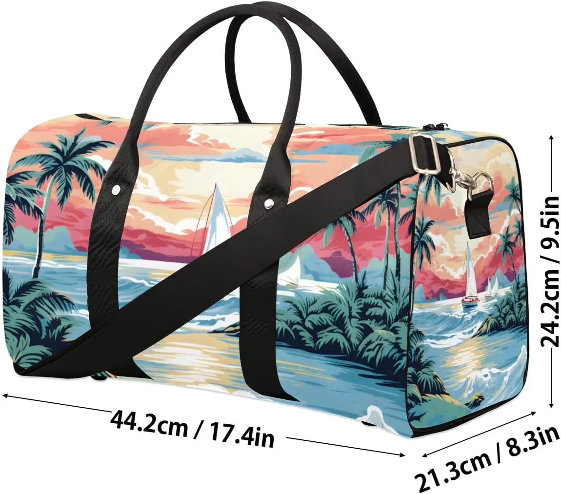 Tropical Beach Travel Duffel Bag for Women Men Waterproof Foldable Overnight Weekender Bag Large Capacity Sports Gym Bag