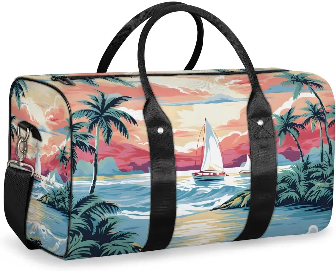 Tropical Beach Travel Duffel Bag for Women Men Waterproof Foldable Overnight Weekender Bag Large Capacity Sports Gym Bag