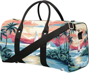 Tropical Beach Travel Duffel Bag for Women Men Waterproof Foldable Overnight Weekender Bag Large Capacity Sports Gym Bag