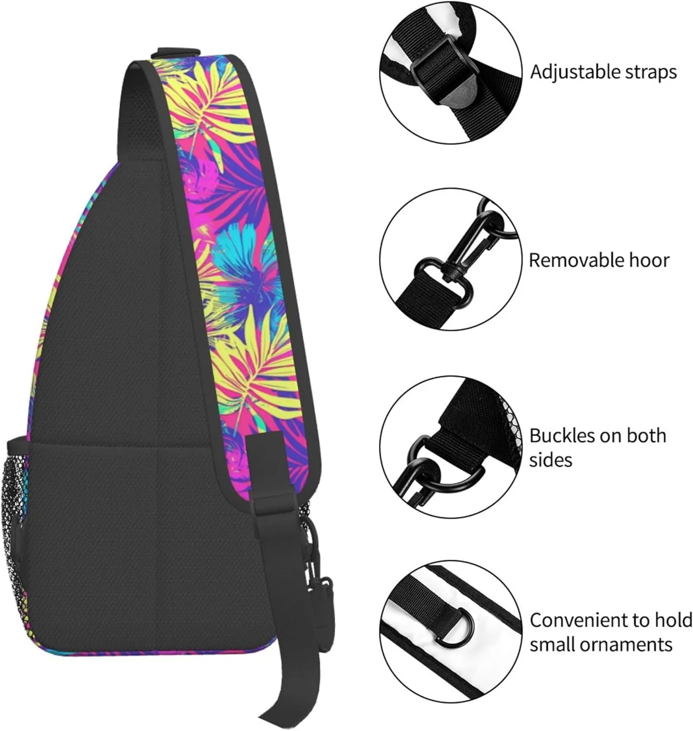 Tropical Hawaii Neon Palm Leav Crossbody bags for women Men Sling Bag Travel Chest Backpack Leisure Sports Outdoor Running Hiking