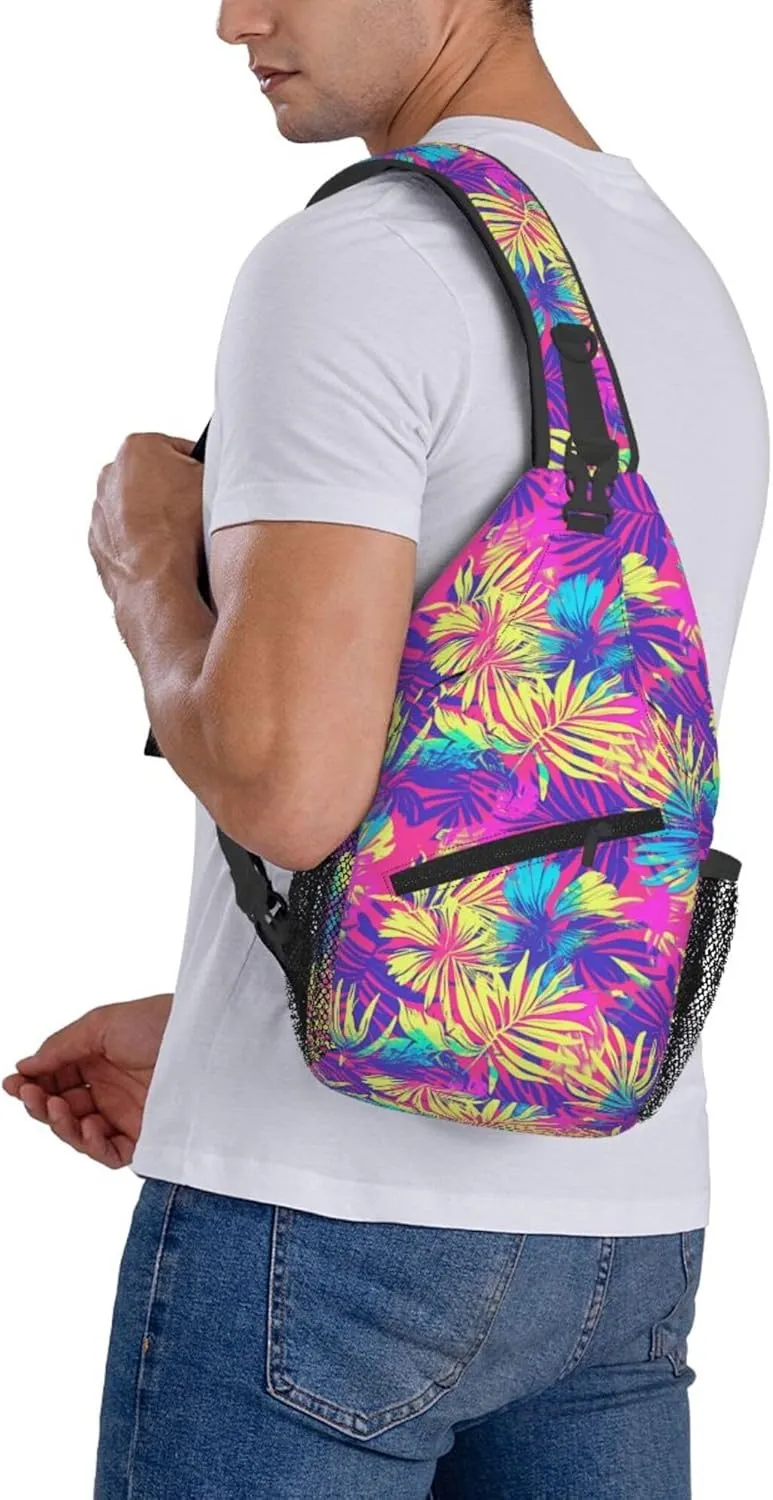 Tropical Hawaii Neon Palm Leav Crossbody bags for women Men Sling Bag Travel Chest Backpack Leisure Sports Outdoor Running Hiking
