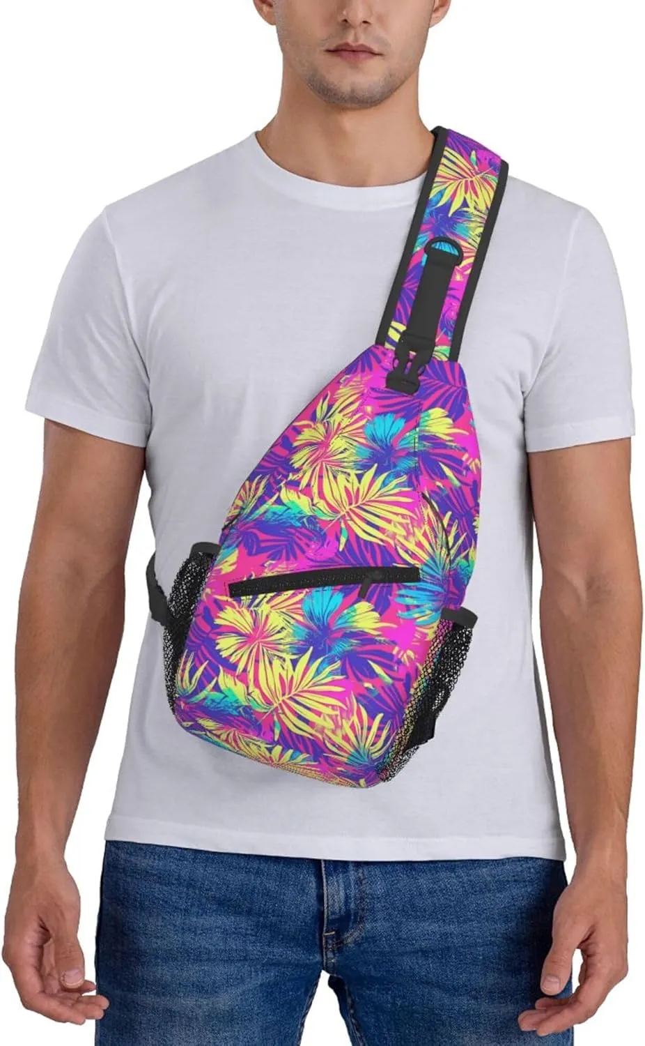 Tropical Hawaii Neon Palm Leav Crossbody bags for women Men Sling Bag Travel Chest Backpack Leisure Sports Outdoor Running Hiking