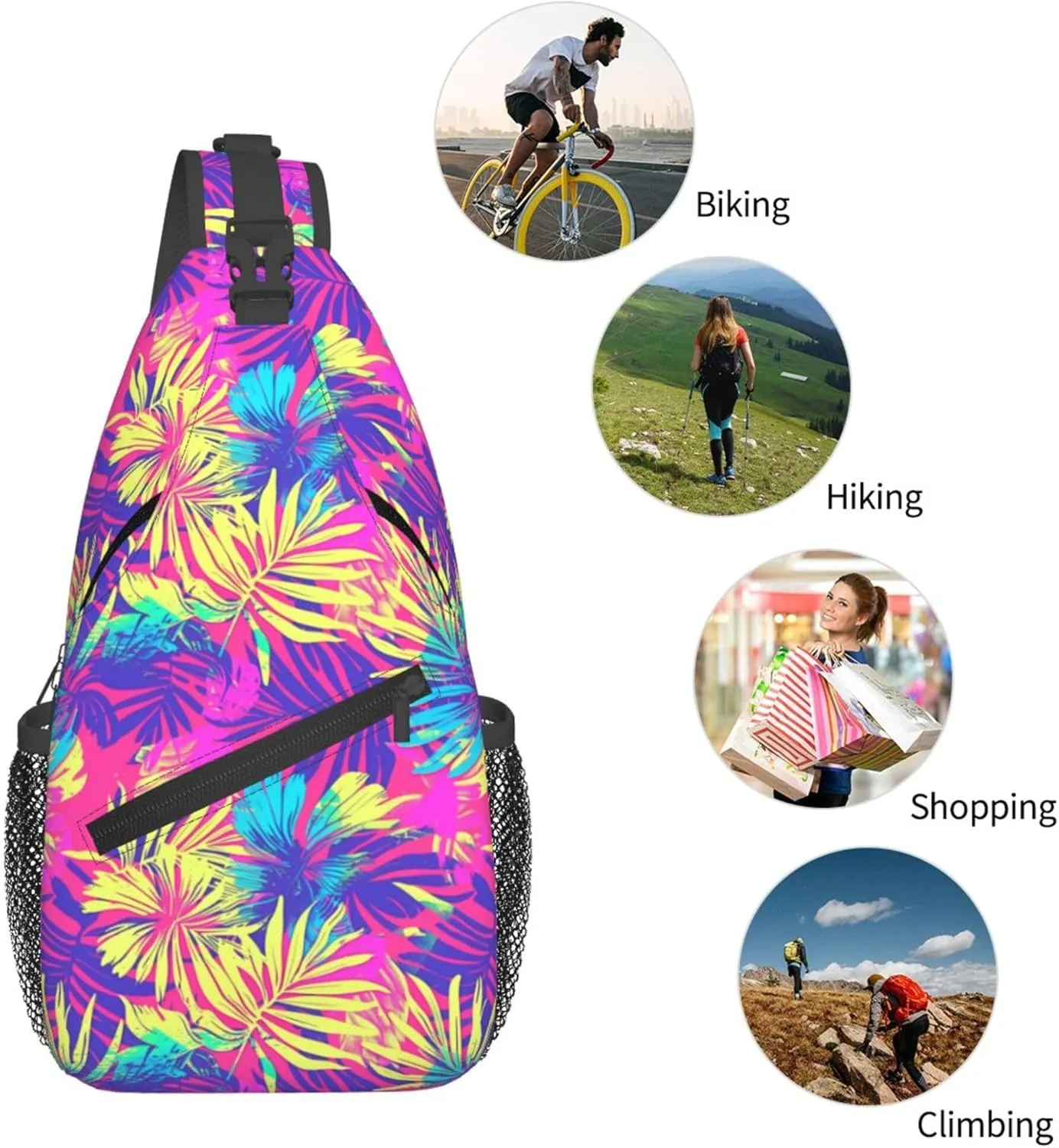 Tropical Hawaii Neon Palm Leav Crossbody bags for women Men Sling Bag Travel Chest Backpack Leisure Sports Outdoor Running Hiking