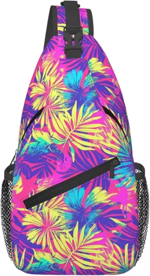 Tropical Hawaii Neon Palm Leav Crossbody bags for women Men Sling Bag Travel Chest Backpack Leisure Sports Outdoor Running Hiking