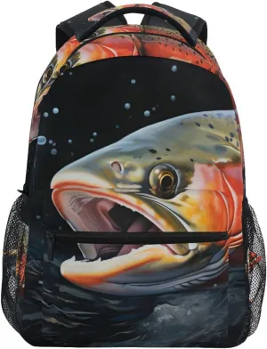 Trout Face Closeup Backpack Daypack Shoulder Bag Book Bag Lightweight Back Pack 11.4 ×16 In