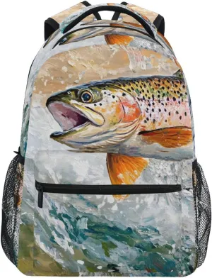 Trout Jump Vintage Backpack Daypack Shoulder Bag Book Bag Lightweight Back Pack 11.4 ×16 In