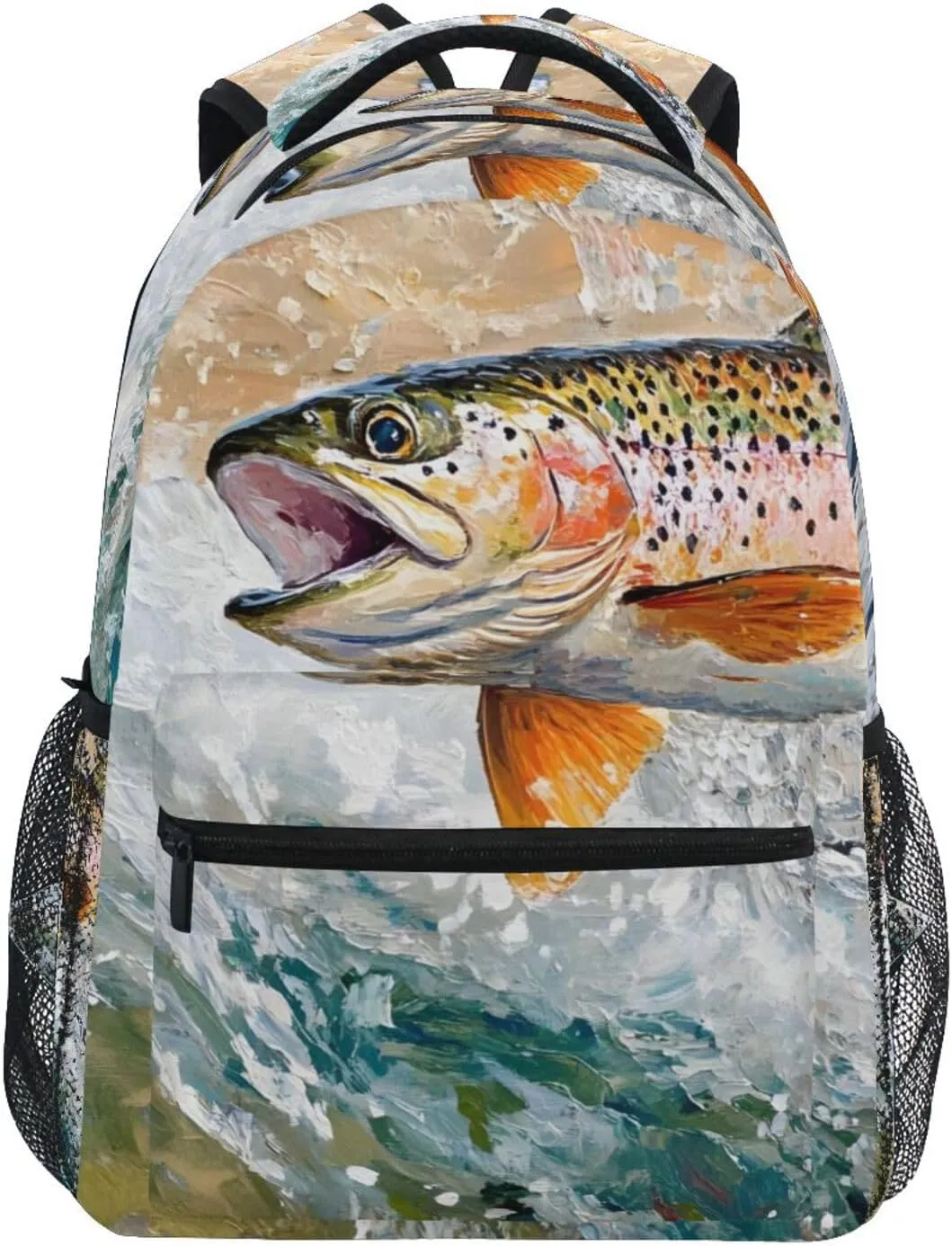 Trout Jump Vintage Backpack Daypack Shoulder Bag Book Bag Lightweight Back Pack 11.4 ×16 In