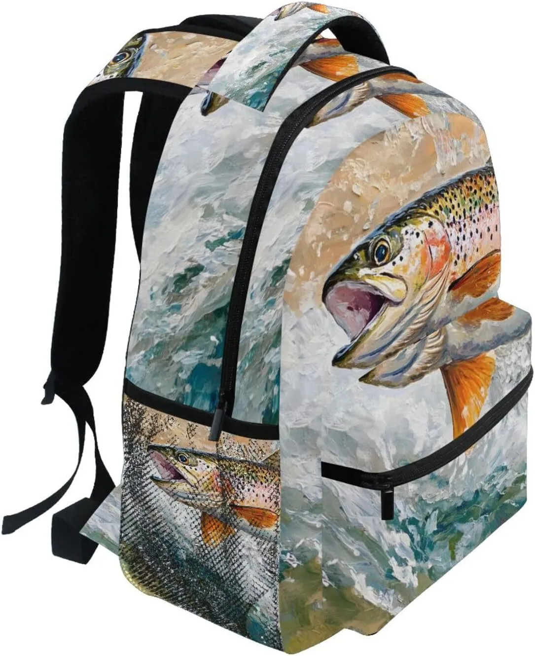 Trout Jump Vintage Backpack Daypack Shoulder Bag Book Bag Lightweight Back Pack 11.4 ×16 In
