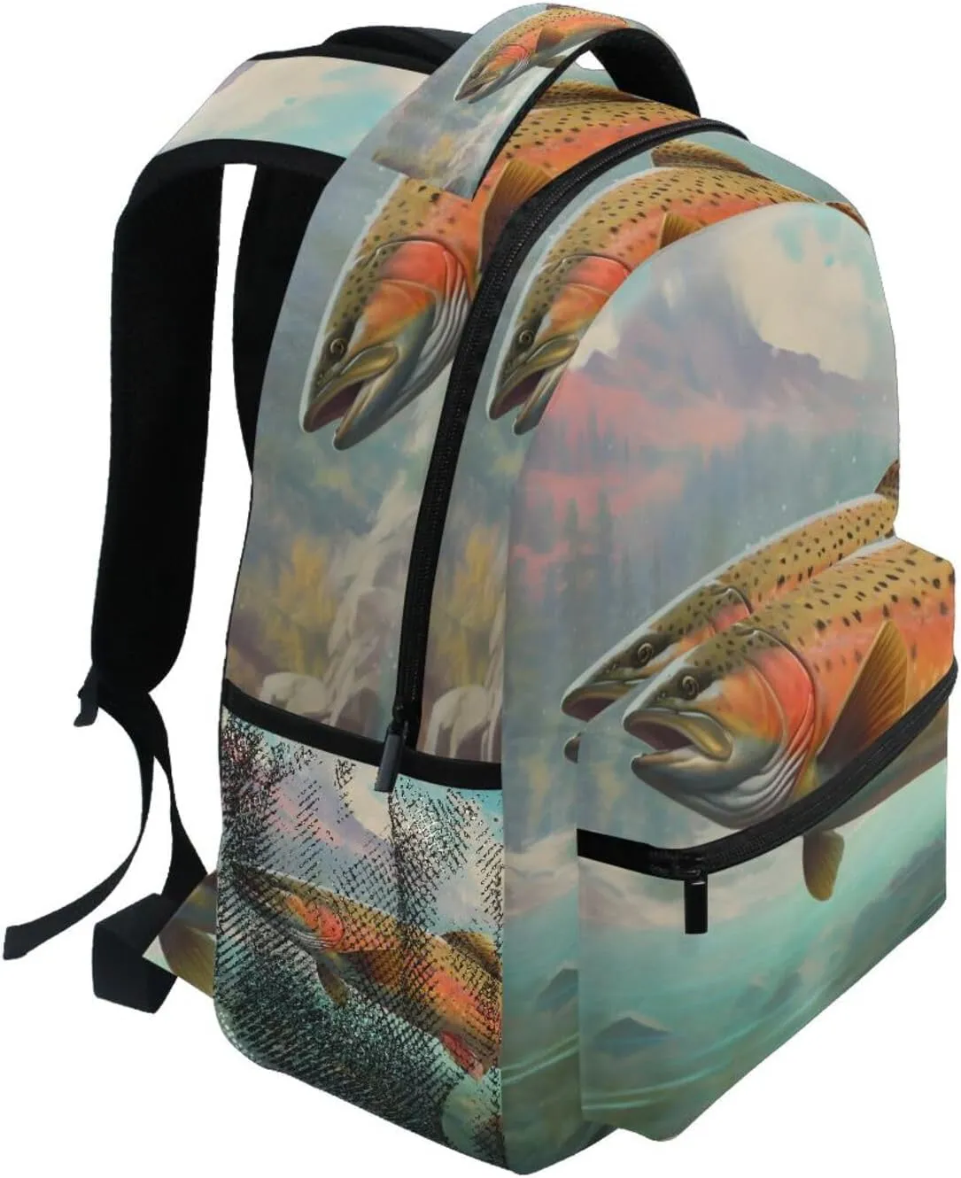 Trout Landscape National Park Backpack Daypack Shoulder Bag Book Bag Lightweight Back Pack 11.4 ×16 In