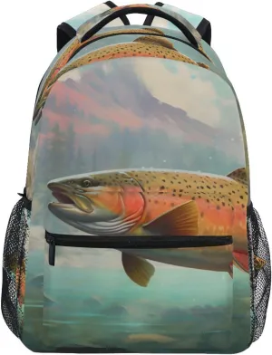 Trout Landscape National Park Backpack Daypack Shoulder Bag Book Bag Lightweight Back Pack 11.4 ×16 In