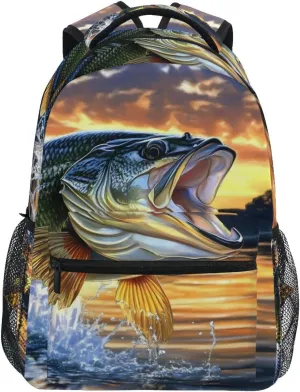 Trout Sunset Jump Backpack Daypack Shoulder Bag Book Bag Lightweight Back Pack 12 ×16.9 In