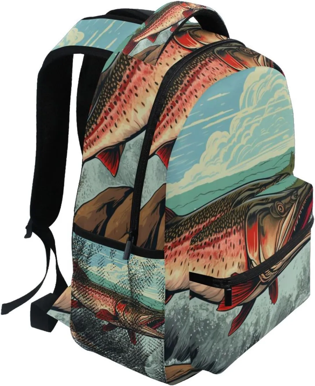 Trout Vintage River Backpack Daypack Shoulder Bag Book Bag Lightweight Back Pack 11.4 ×16 In