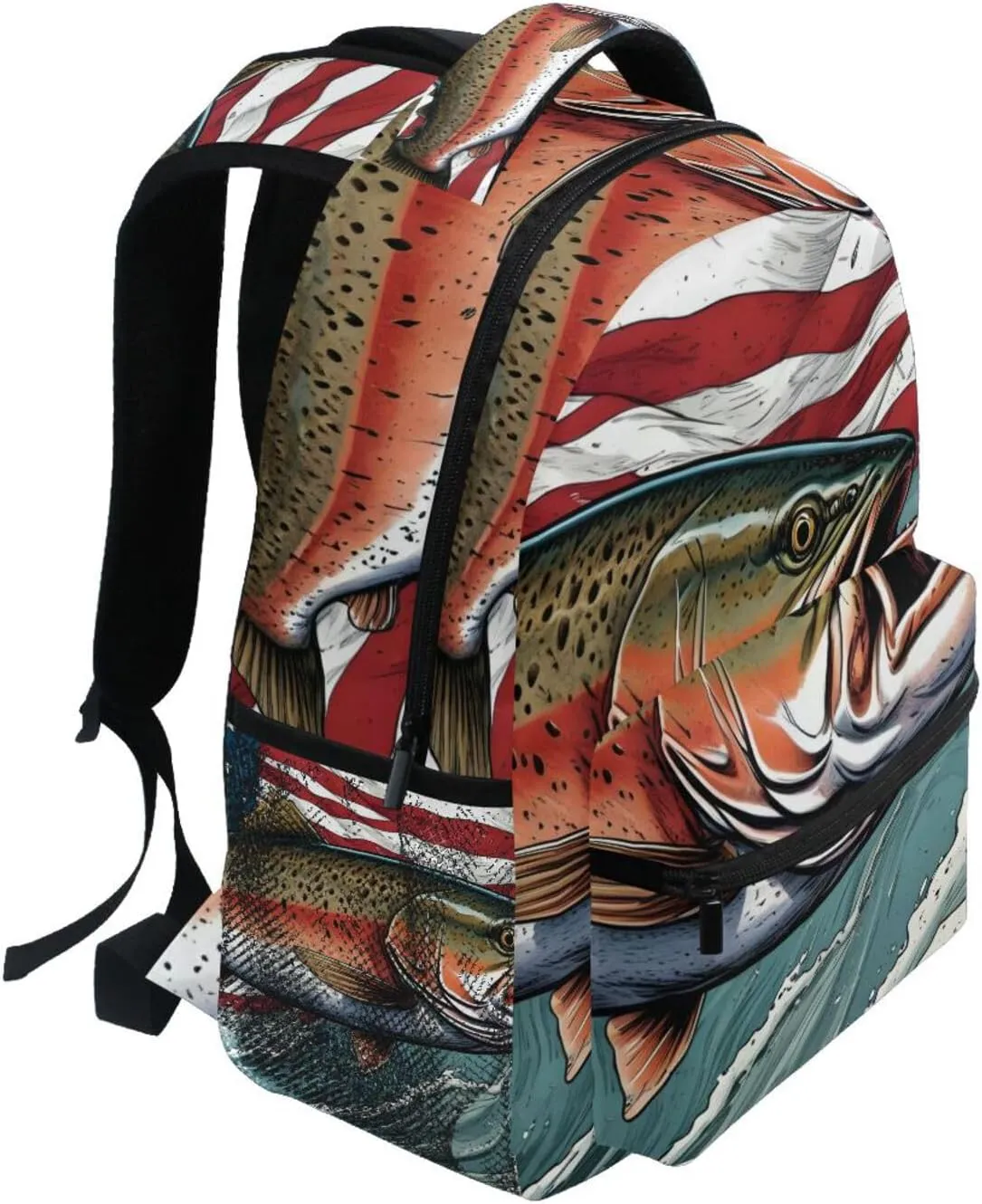 Trout Vintage Wave Flag Backpack Daypack Shoulder Bag Book Bag Lightweight Back Pack 11.4 ×16 In