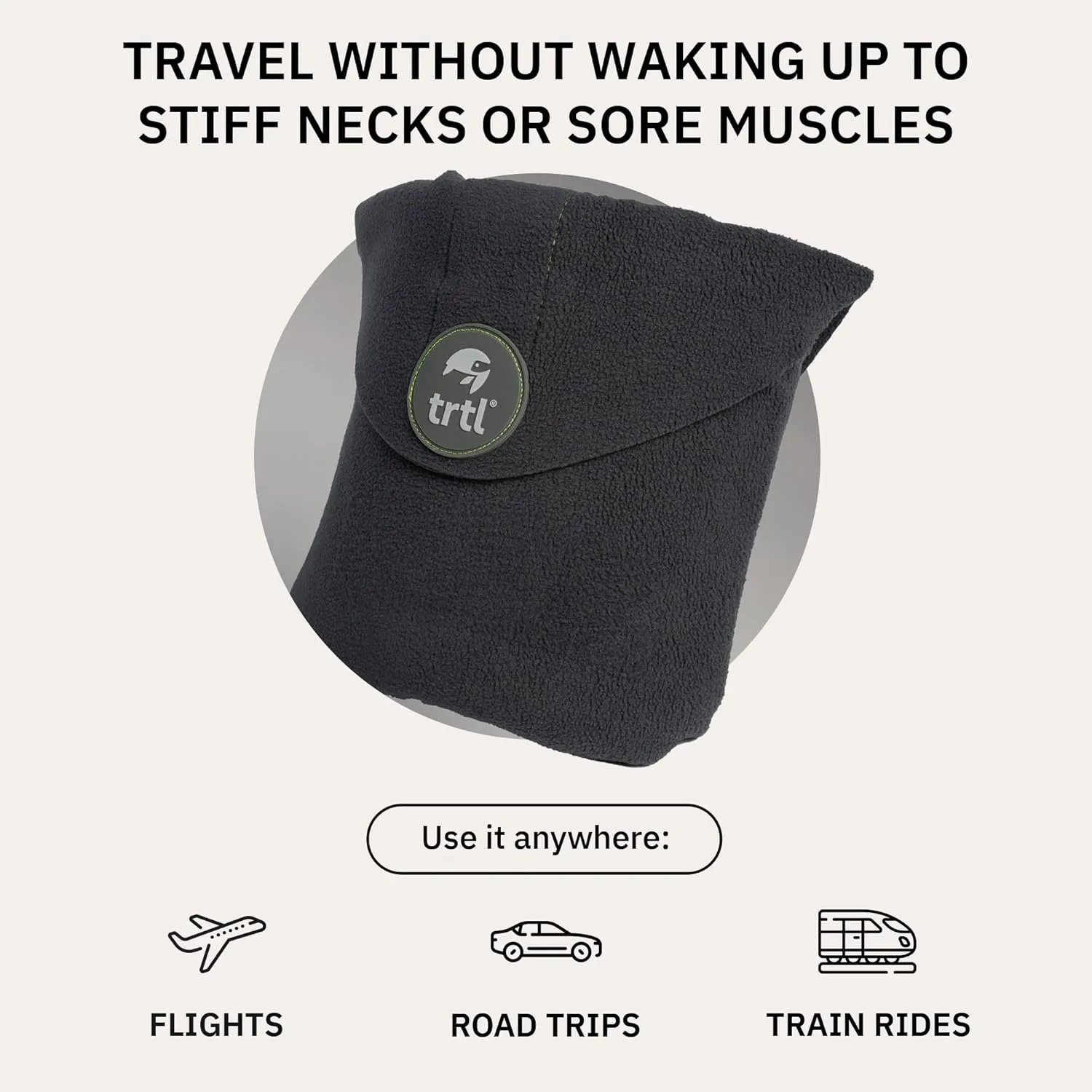 trtl Travel and Airplane Pillow - Real Sleeping Experience on Long Flights - Neck and Shoulder Support - Super-Soft, Lightweight, Easy-to-Carry, and Machine-Washable Flight Pillow - Grey