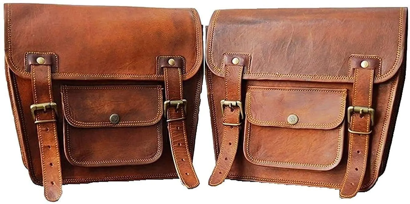 Tuzech 2 X Motorcycle Side Pouch Brown Leather Side Pouch Classic Saddlebags Saddle Panniers (2 Bags) Summer Sale!