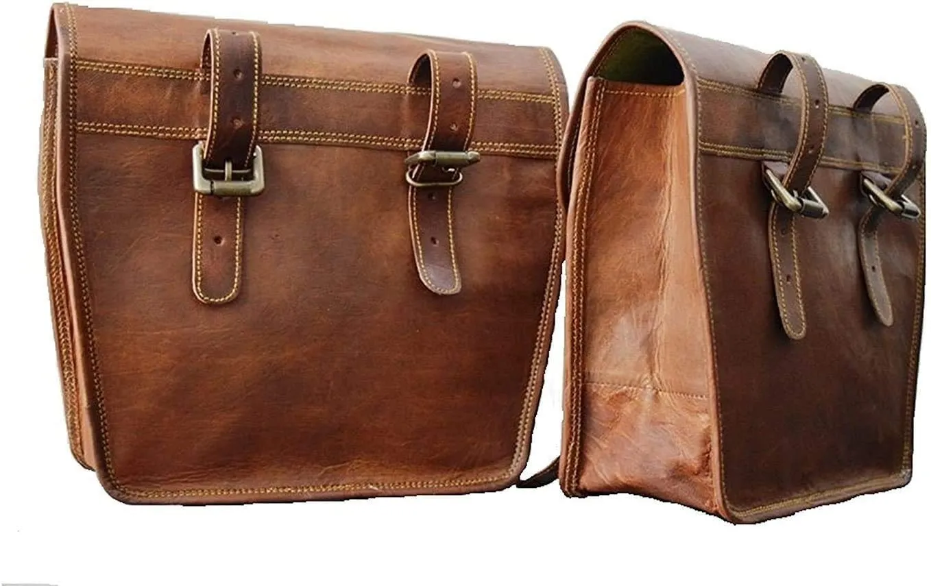 Tuzech 2 X Motorcycle Side Pouch Brown Leather Side Pouch Classic Saddlebags Saddle Panniers (2 Bags) Summer Sale!