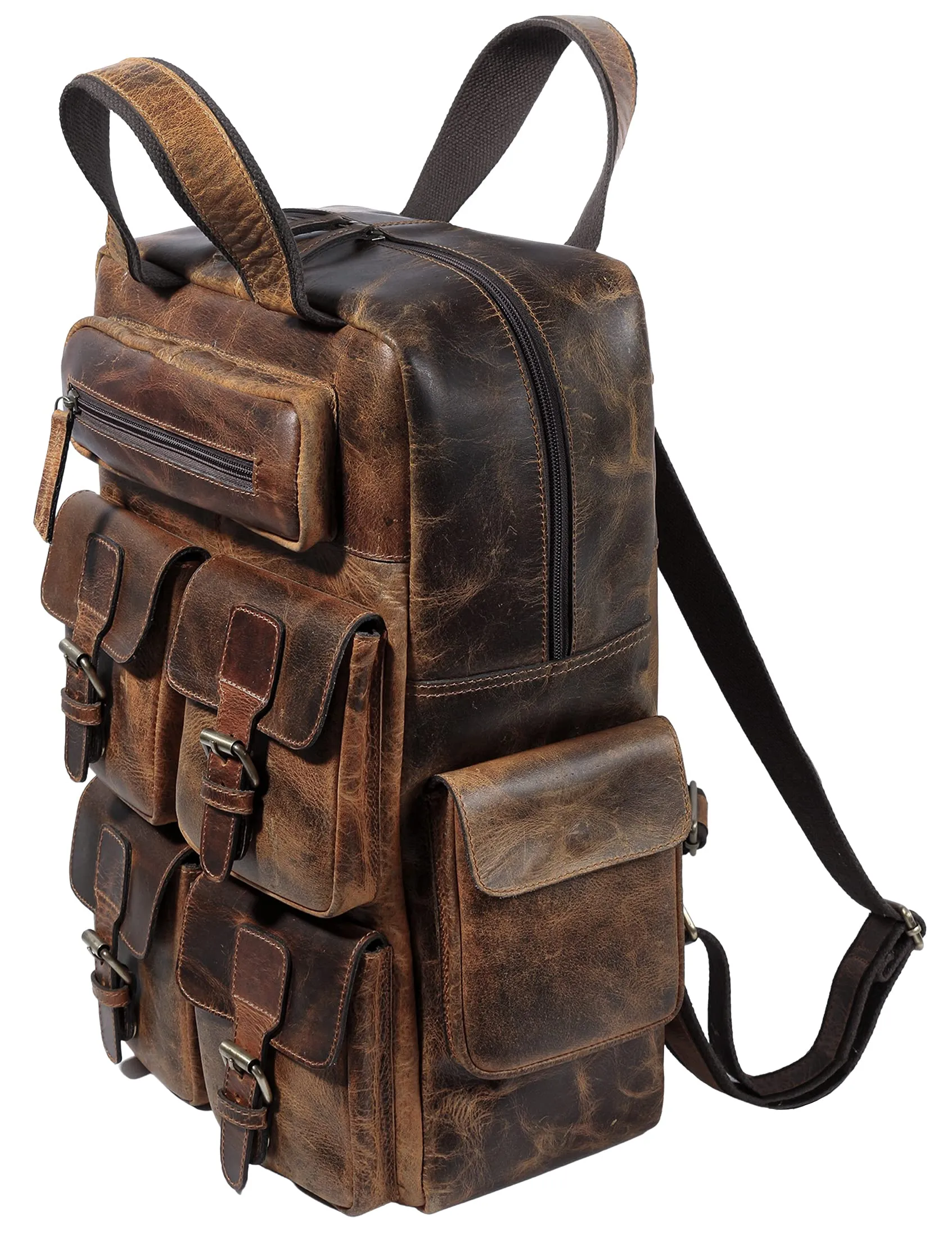 TUZECH Genuine leather Vintage Handmade Stylish Leather Trendy Unique Backpack Rucksack Bag for Unisex (20 Inch)