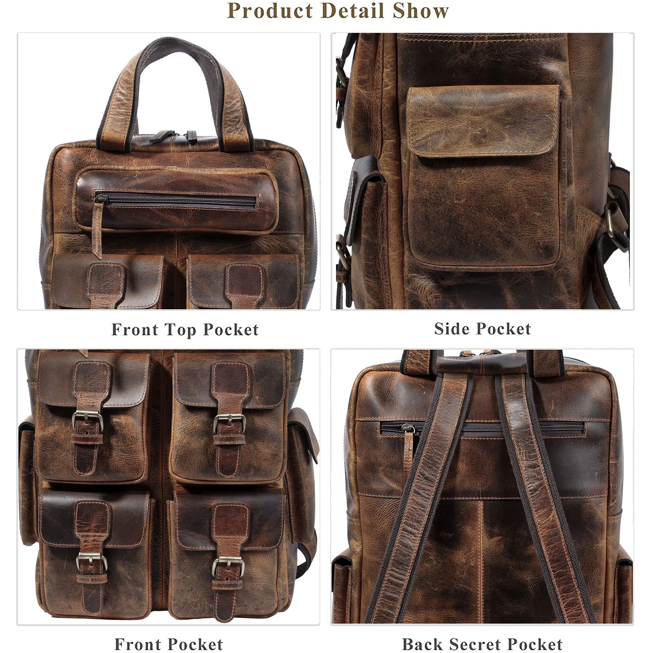 TUZECH Genuine leather Vintage Handmade Stylish Leather Trendy Unique Backpack Rucksack Bag for Unisex (20 Inch)
