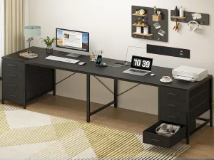 TVU 95" 2 Person Desk with 8 Drawers, Large Writing Home Office Desks with Outlets, I Shaped Workstation Double Desk Drawer Organizers