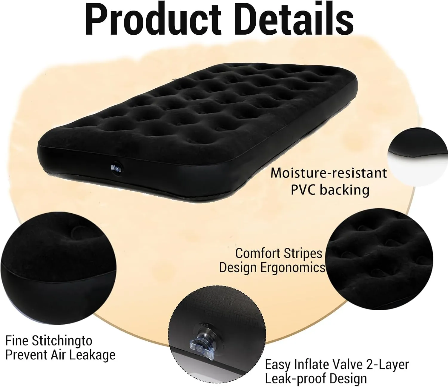 Twin Size Single Air Mattress Inflatable Bed with Air Pump for Camping & Home,75"x 39"Thickened Portable Blow Up Air Mattress,Travel Sleeping Bed Pad