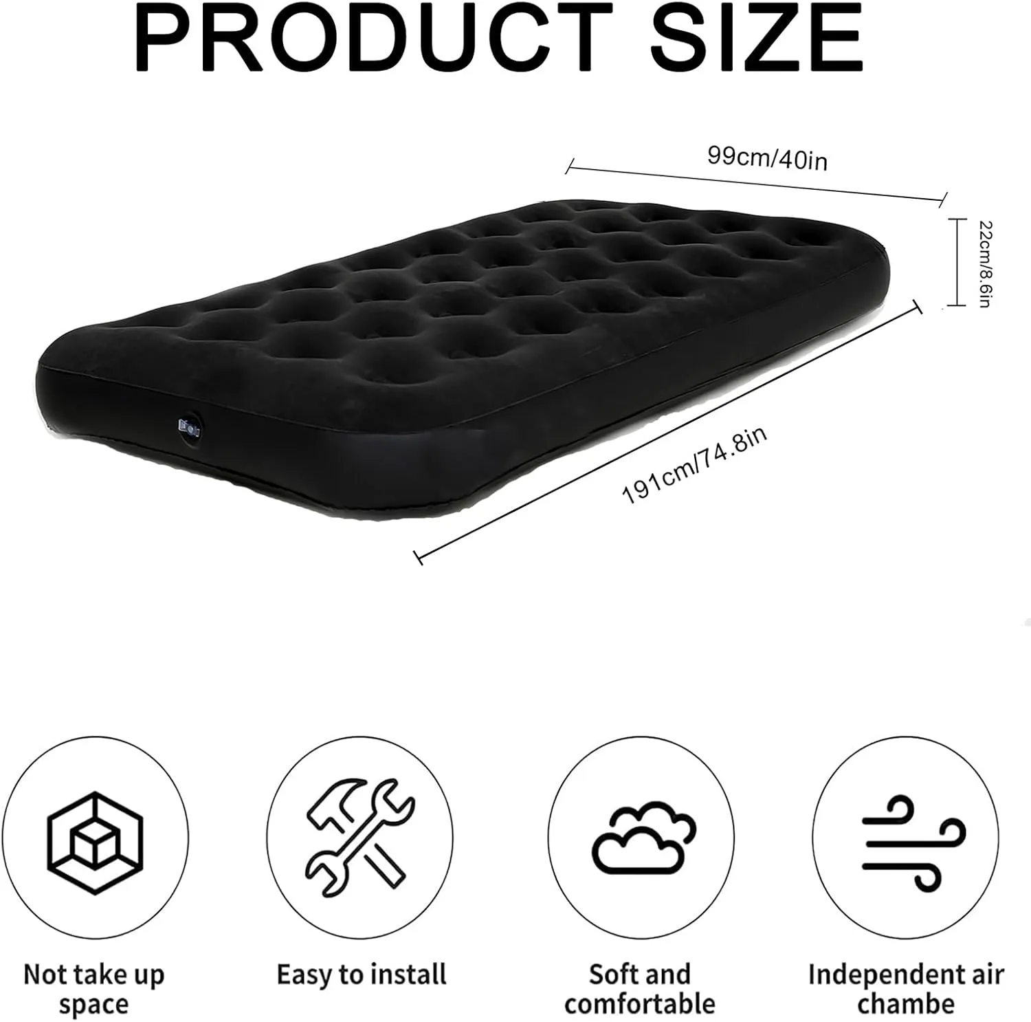 Twin Size Single Air Mattress Inflatable Bed with Air Pump for Camping & Home,75"x 39"Thickened Portable Blow Up Air Mattress,Travel Sleeping Bed Pad