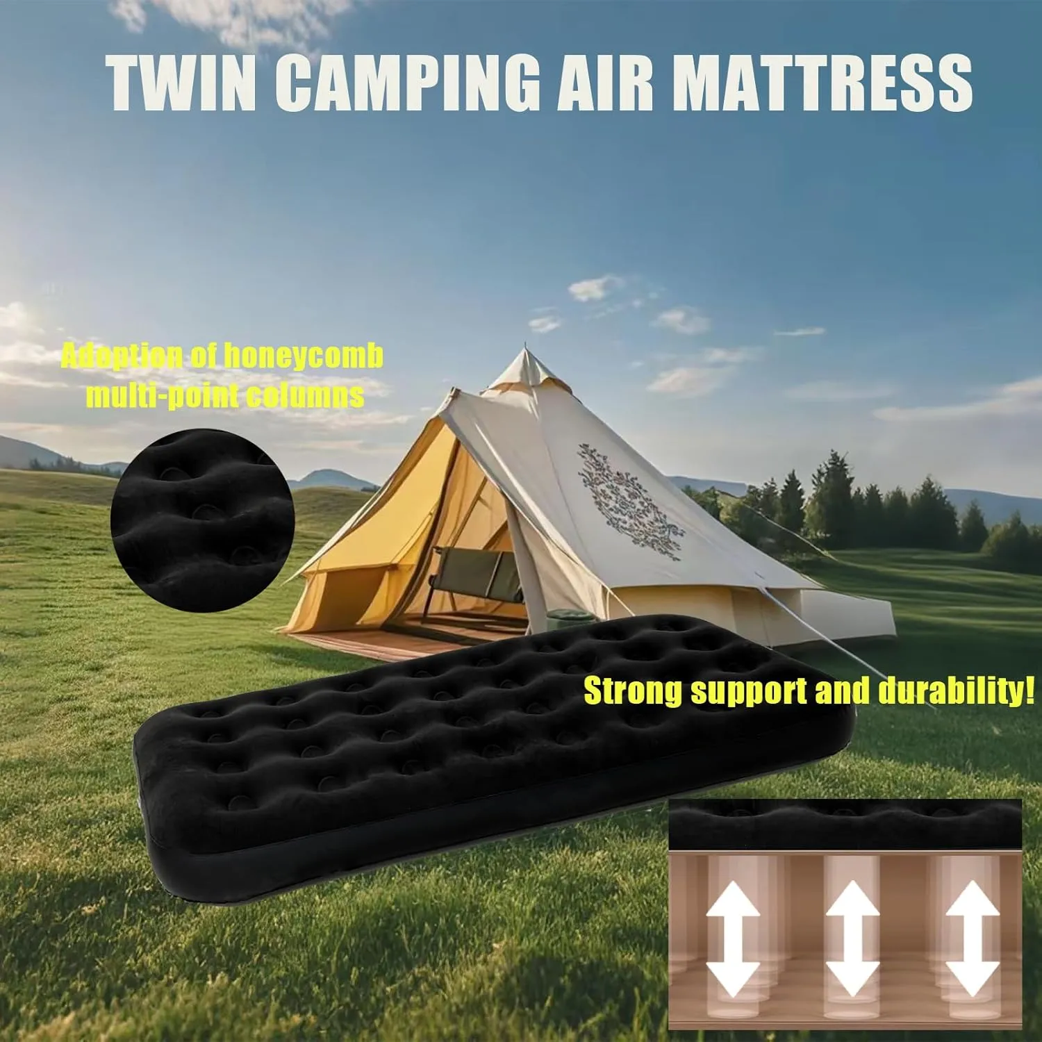 Twin Size Single Air Mattress Inflatable Bed with Air Pump for Camping & Home,75"x 39"Thickened Portable Blow Up Air Mattress,Travel Sleeping Bed Pad