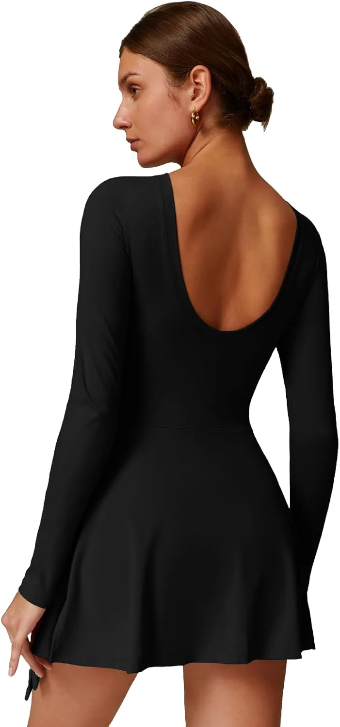 Two-in-One Mock Layered Sports Dress Workout Rompers Mini Tennis Dress Breathable Activewear