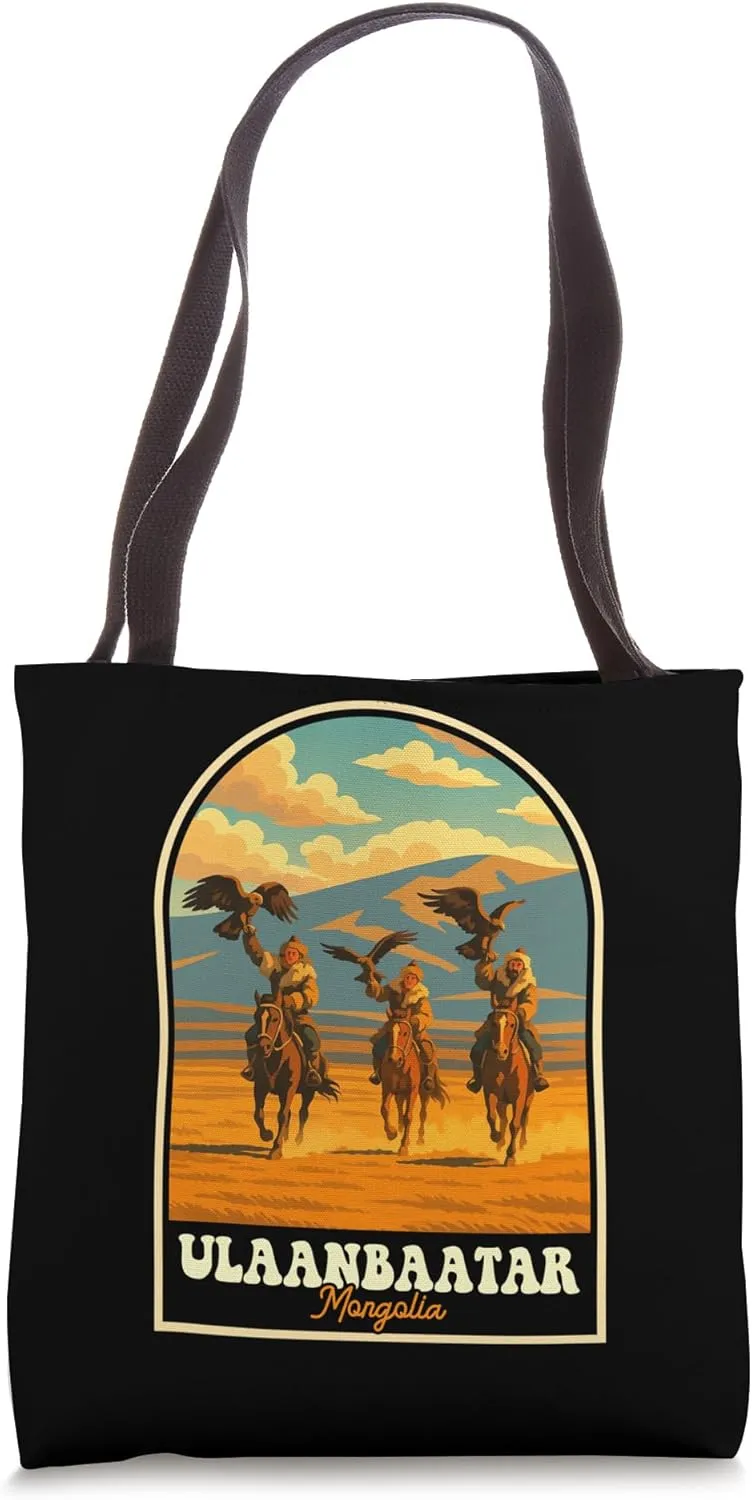 Ulaanbaatar Mongolia Eagle Hunters Vintage Travel Design Tote Bag