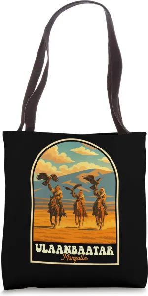 Ulaanbaatar Mongolia Eagle Hunters Vintage Travel Design Tote Bag