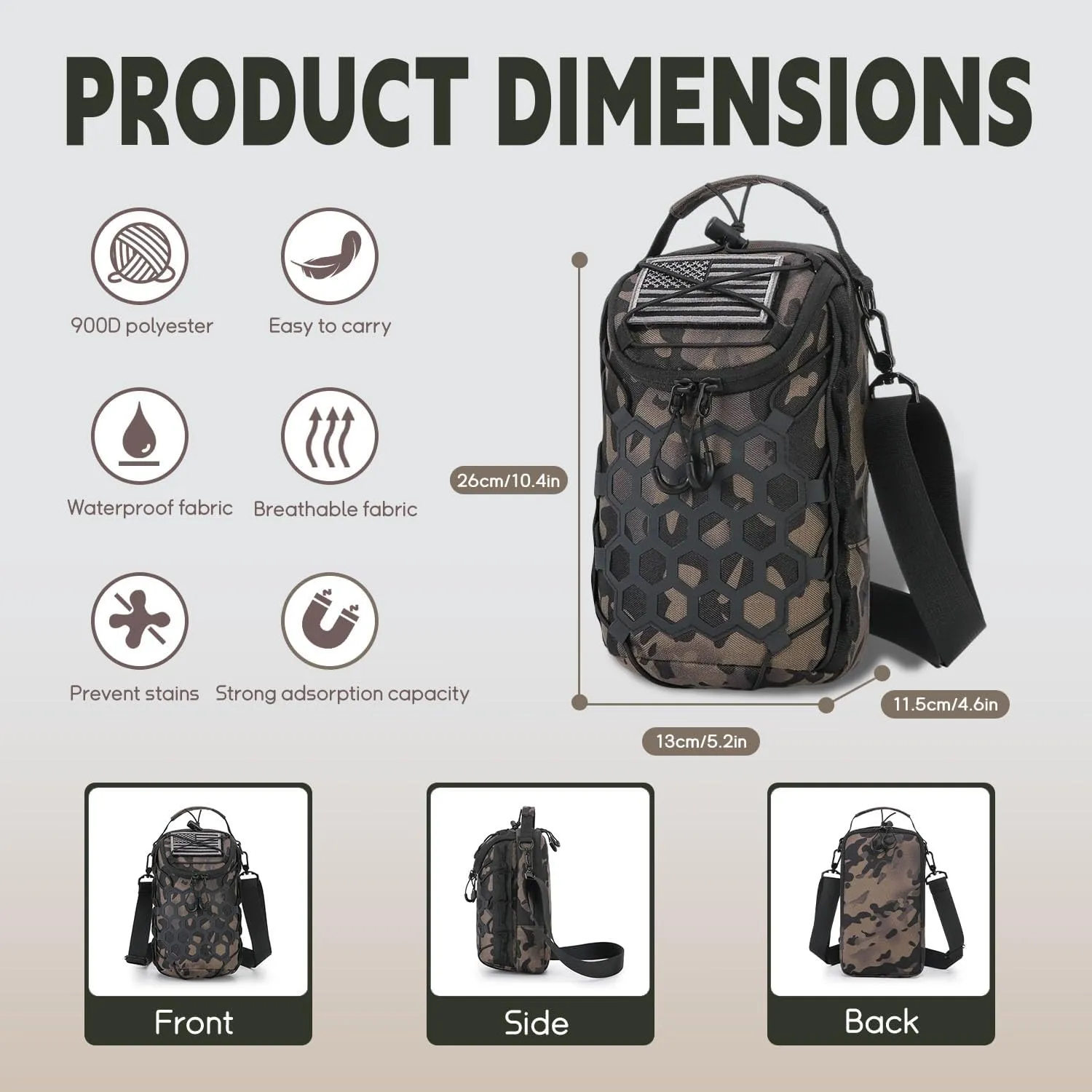 Ultra-Strong Magnetic Gym Bag - Versatile Fitness, Work, Travel & Sports Backpack with Stylish Design, Durable Material & Multi-Size Water Bottle Holder (Camo)